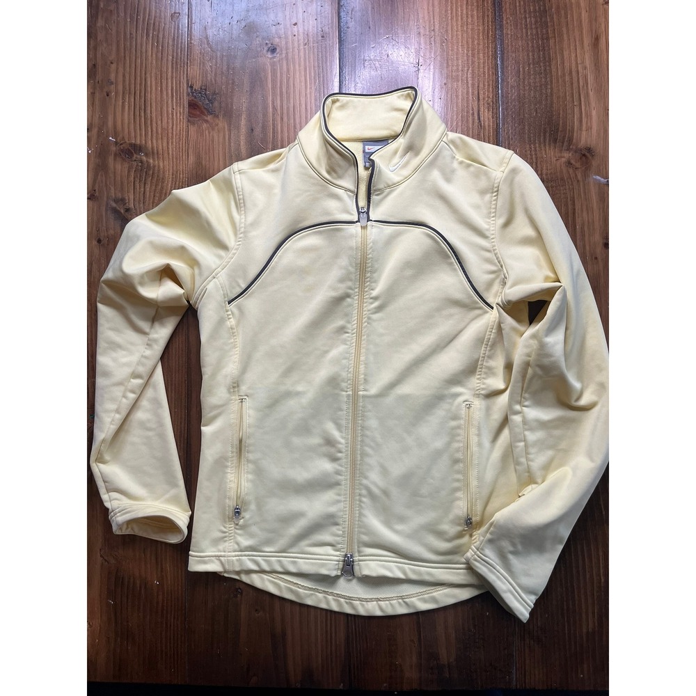 Nike FIT DRY Womens Track Jacket‎ Small Pale Yellow Full Zip Athletic Mock Neck